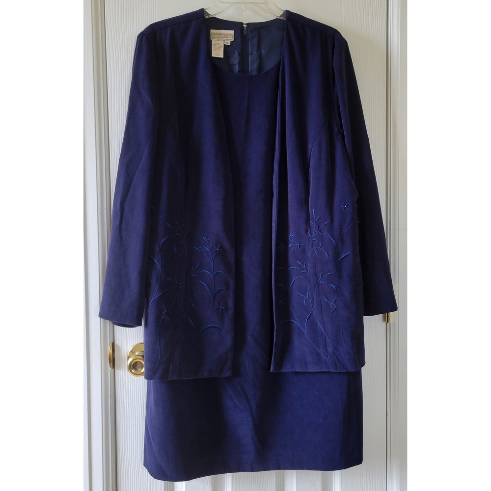 Coldwater Creek Size PL Faux Jacket Dress Blue Embroidered Beads Vintage